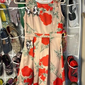 Floral Mini Dress - Red and Cream